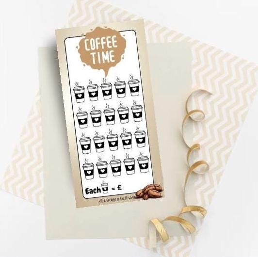 Coffee Time Savings Tracker and wallet, cash Stuffing, Budgeting, A6 binder, Save money,  Envelope method, Budget, Challenge