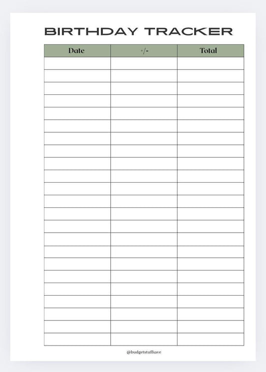 A5 Birthday Tracker Dashboard (Matches our A5 Budget Planner)
