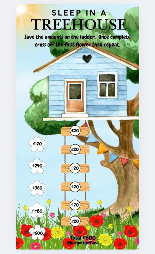 Sleep in a Treehouse Challenge Savings Tracker and wallet, cash Stuffing, Budgeting, A6 binder, Save money,  Envelope method, Budget