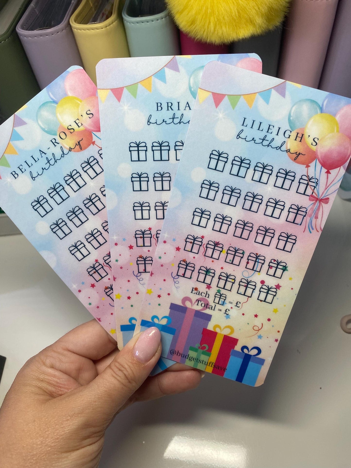 personalised Birthday trackers and Vellum Wallets, Cash Stuffing, Budgeting