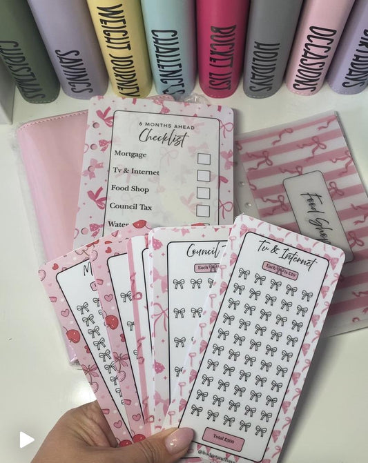 Pink Bow Binder Bundle, Cash Stuffing, Budgeting, Choice of Colours, Money, Organise, Save, Budget, Storage
