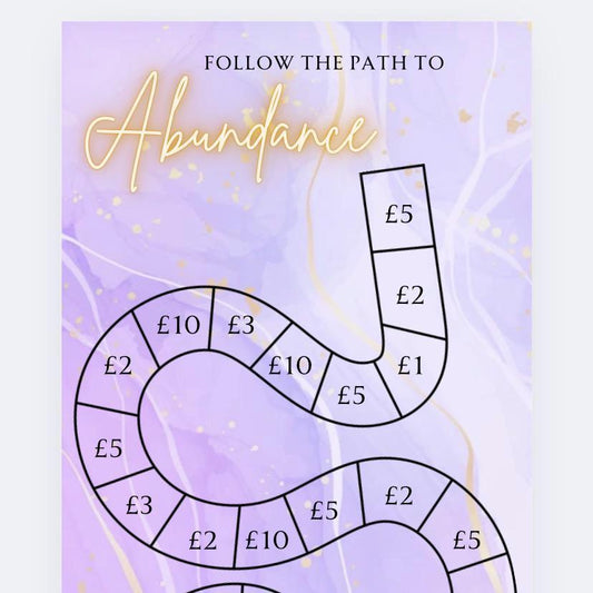 Follow the path to Abundance Challenge Savings Tracker & wallet, cash Stuffing, Budgeting, A6 binder,  Envelope method, bucket list