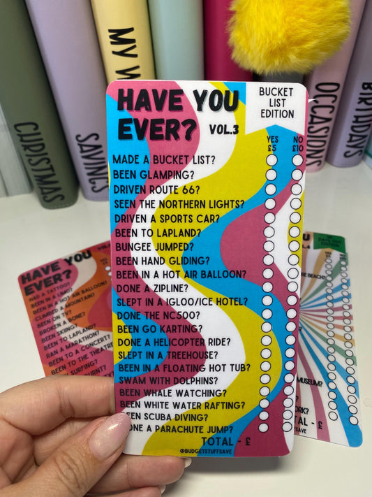 Have you Ever? Bucket List Edition Savings Tracker and wallet, cash Stuffing, Budgeting, A6 binder, Save money,  Envelope method, Budget