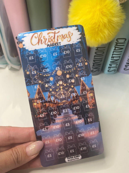 Christmas Market (New) Challenge Savings Tracker & wallet, cash Stuffing, Budgeting, A6 binder, Save money,  Envelope method, bucket list