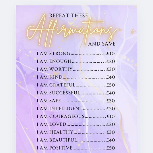 Repeat these Affirmations Challenge Savings Tracker & wallet, cash Stuffing, Budgeting, A6 binder, Save money,  Envelope method, bucket list