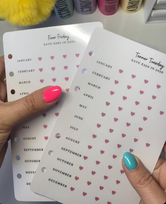 A6 Tenner Tuesday/Fiver Friday Dashboard Trackers, Cash Stuffing, Budgeting
