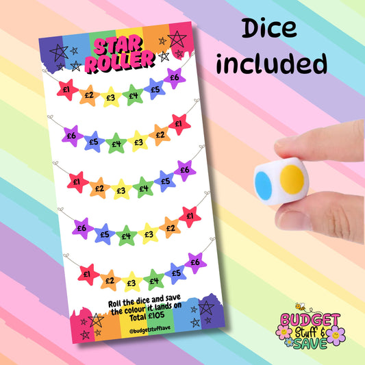 Star Roller Dice Challenge Saver, Cash Stuffing, Budget Binder Trackers, Save Money, Cash Envelopes, Budgeting, Money Saver, Presents, Gifts